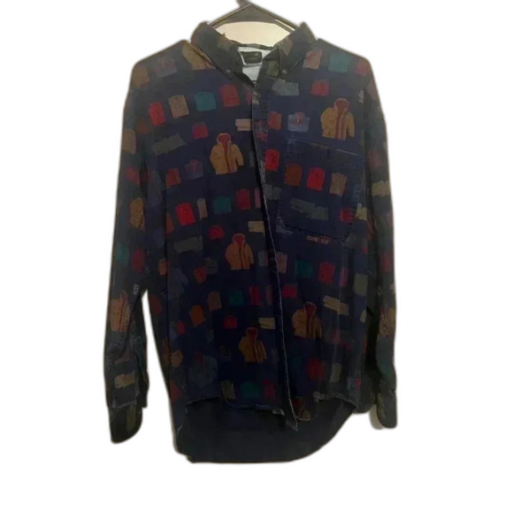 Rare Vintage Chaps x Polo Ralph Lauren Chaps All Over Print Button Down Navy - Picture 2 of 7